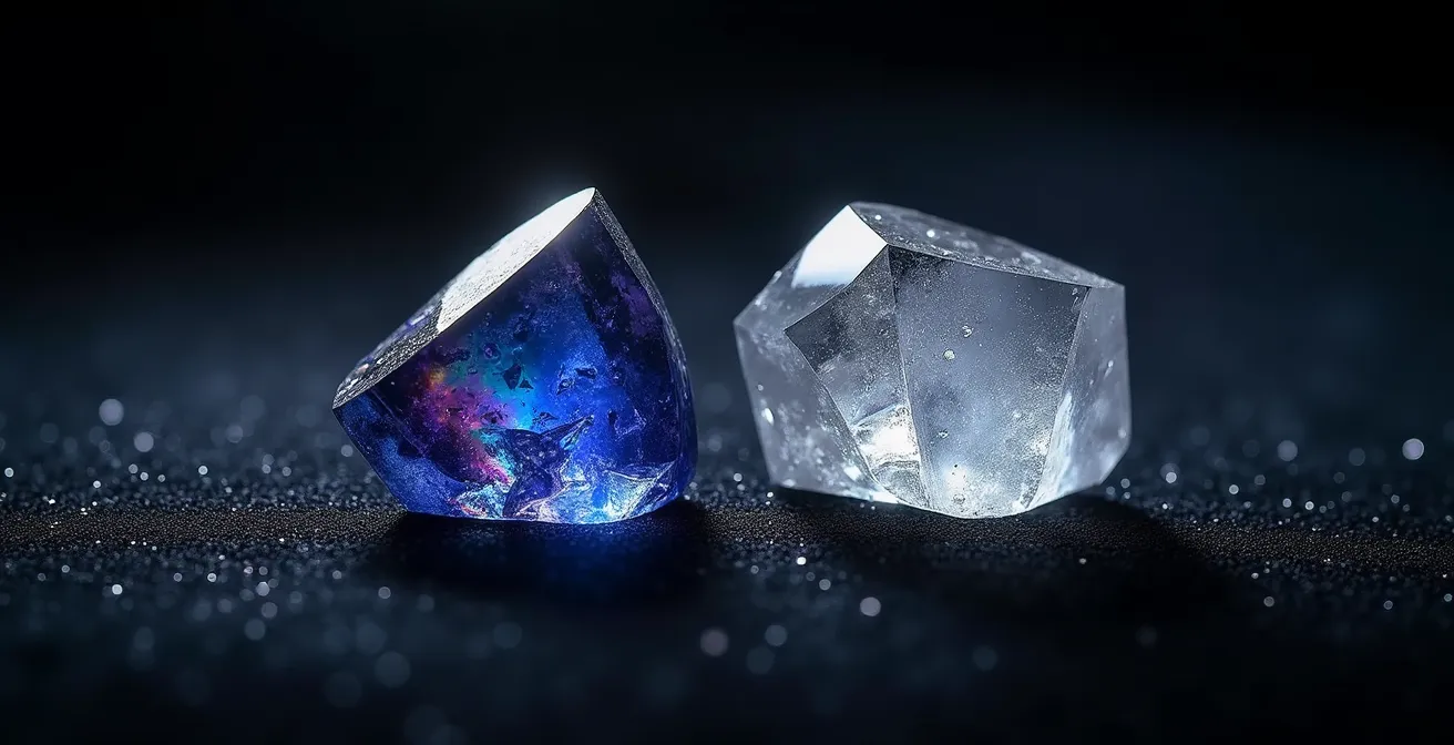 Démonstration visuelle de la différence de résistance aux chocs entre saphir qui éclate et hésalite qui se plie