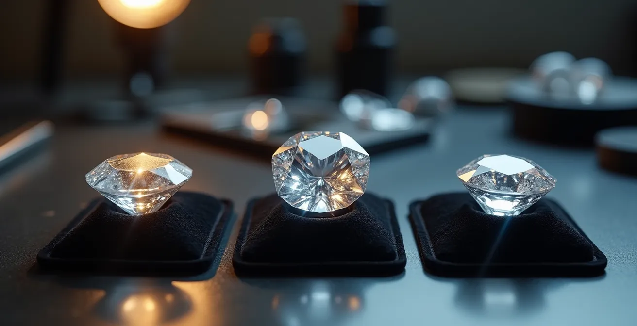 Comparaison visuelle de différentes tailles de diamants montrant l'impact sur la brillance