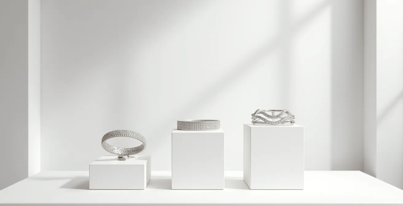 Trois styles de bracelets tennis diamant montrant l'évolution du design classique au contemporain