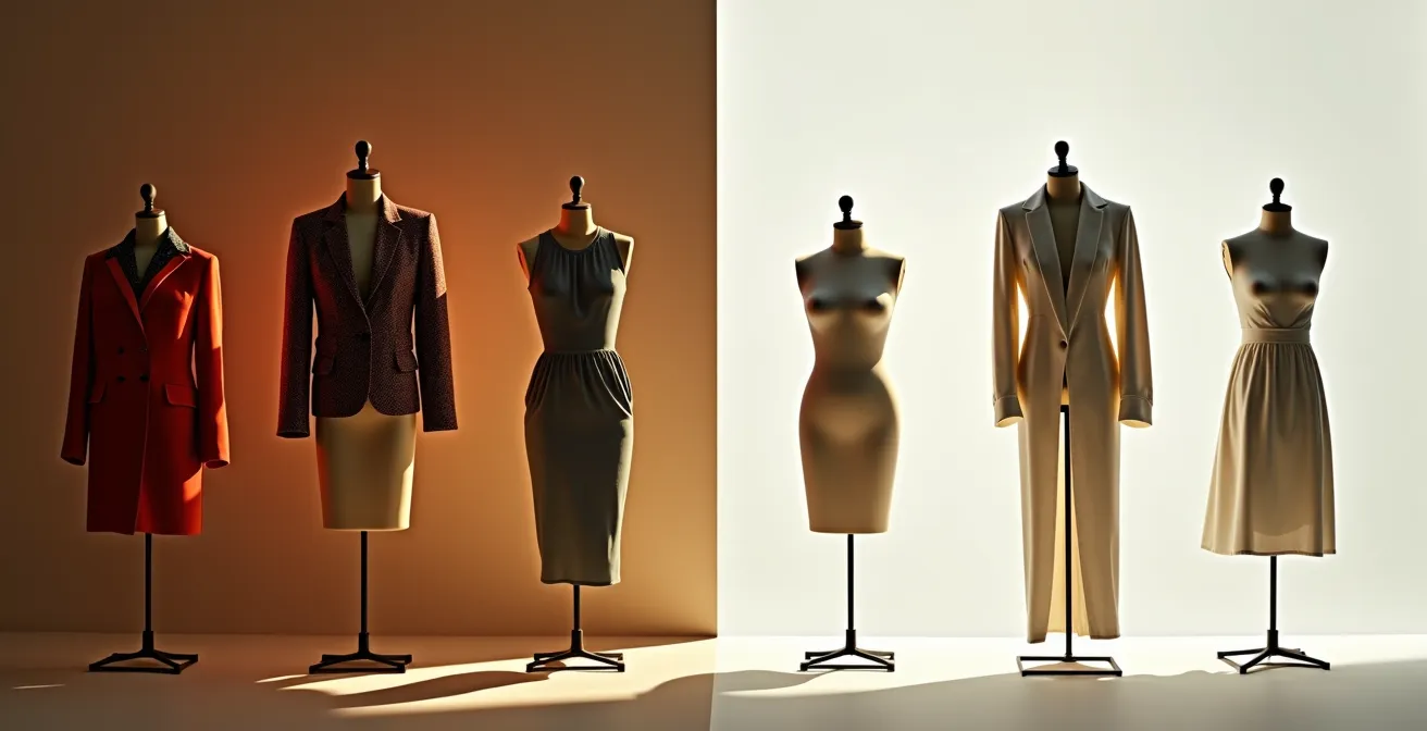 Comparaison visuelle de silhouettes mode des années 80 versus aujourd'hui