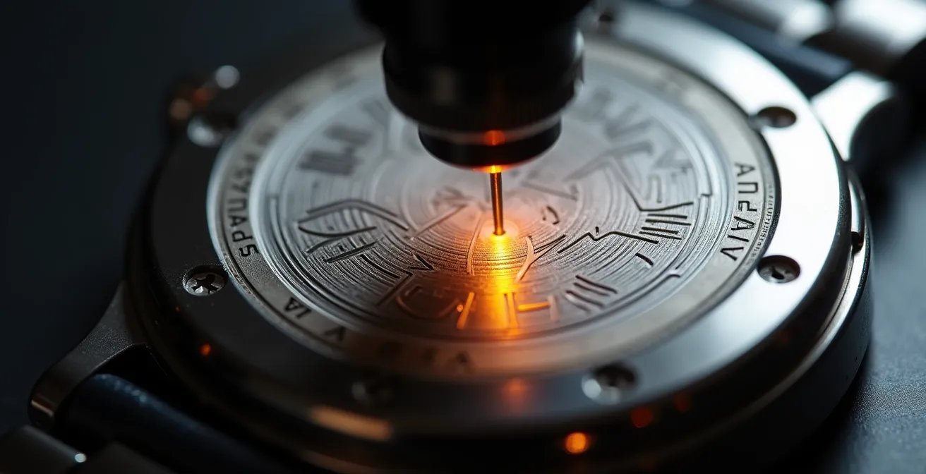 Gravure laser précise sur fond de boîte en acier inoxydable