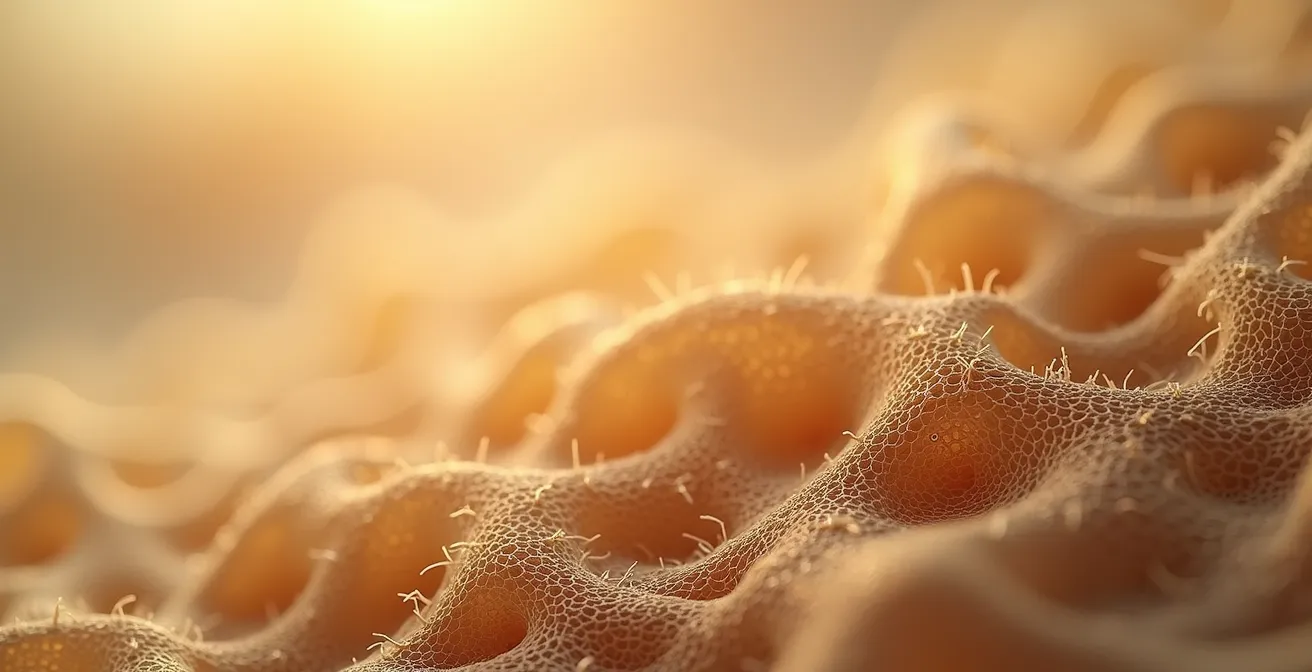 Vue macro de la texture du cuir de mycélium montrant sa structure fibreuse naturelle